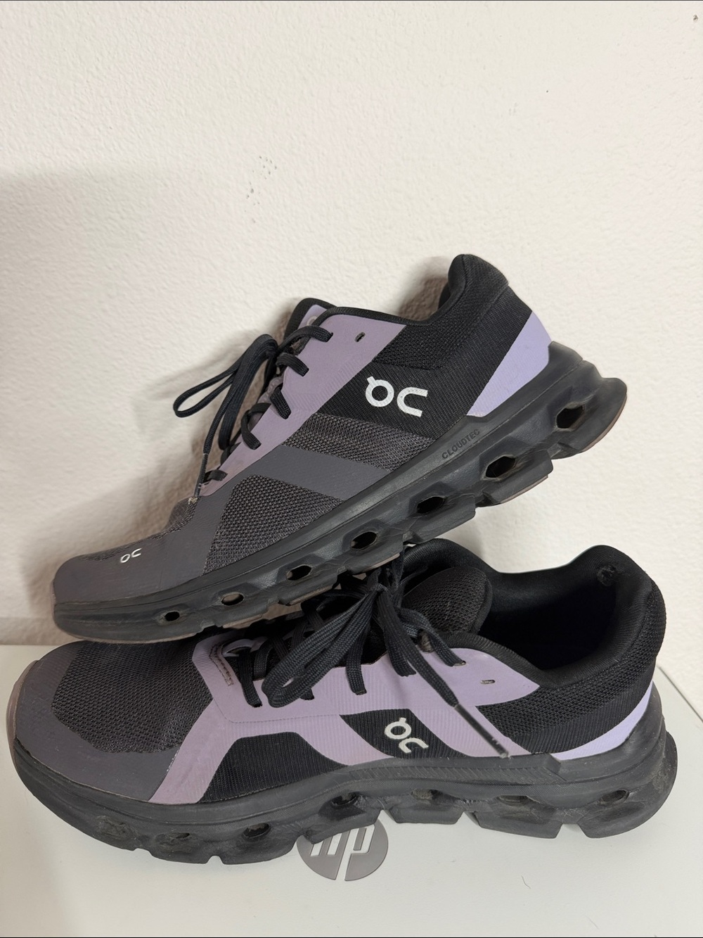 On Running Cloudrunner sneakers in the sleek Black & Lavender Iron Size 9.5